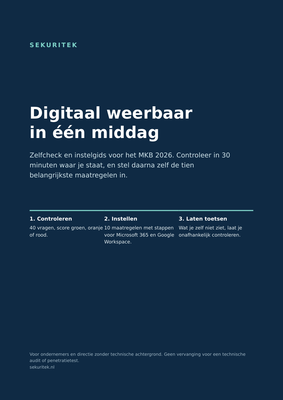 Omslag Sekuritek: Digitaal weerbaar in één middag, zelfcheck en instelgids voor het MKB 2026